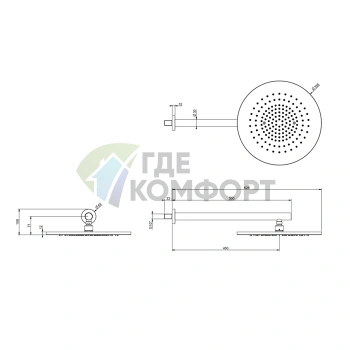 Душевая головка GESSI 316 настенная поворотная, 350 мм, Black XL (54148#299) - фото 2