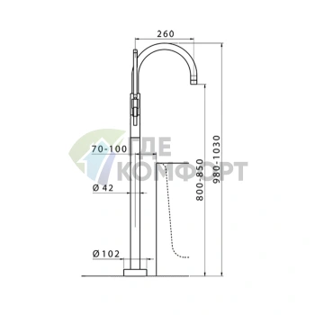 Напольный смеситель для ванны с ручной лейкой CISAL LineaViva хром (LV01420021) - фото 2