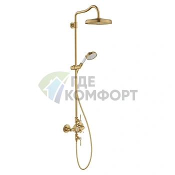 Душевая стойка Axor Montreux с термостатом и верхним душем в шлифованном золоте (16572250) - фото 1