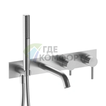 Смеситель для ванны Fantini Nostromo встраиваемый с ручным душем и изливом 200 мм (нержавеющая сталь) (50 93 E821B) - фото 1