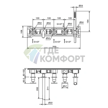 Смеситель для ванны Fantini Fontane Bianche с ручным душем, цвет Matt Gun Metal (47 P5 P019B) - фото 2
