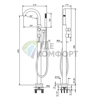 Напольный смеситель для ванны FANTINI NOSTROMO, излив 201 мм, цвет Matt British Gold PVD (50 P6 E880B) - фото 2