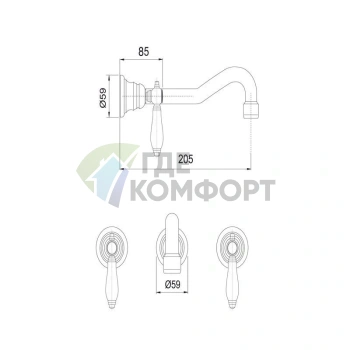 Смеситель для раковины настенный FIMA Carlo Frattini Herend на 3 отверстия с изливом 200 мм (F5401L/5CR) - фото 2