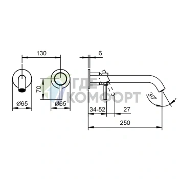 Смеситель для раковины Fantini Nostromo: встраиваемая модель на 2 отверстия с удлинённым изливом, нержавеющая сталь (50 93 E812B) - фото 2
