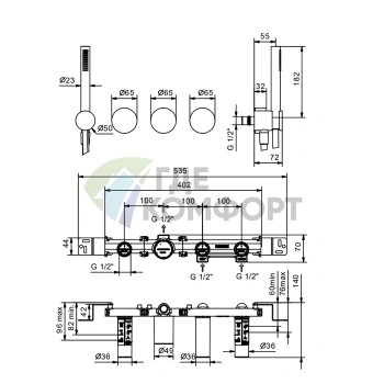 Встроенный смеситель для ванны Fantini AF/21 с ручной лейкой FIT и гибким шлангом 150 см, цвет Matt Gun Metal (27 P5 A817B) - фото 2