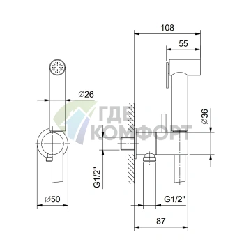 Гидроёршик Fantini Icona Classic с двойной функцией, Deep Black (91 S1 8486) - фото 2