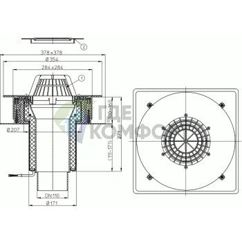 Кровельная воронка HL63.1P с листвоуловителем и электрообогревом - фото 3