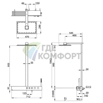 Душевая стойка TOTO Z с термостатом, верхним и ручным душем, хром (TBW05401R) - фото 2