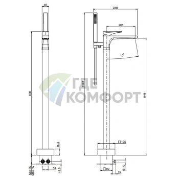 Смеситель для ванны FIMA Carlo Frattini Zeta напольный с душевым комплектом, хром (F3964/4CR) - фото 2