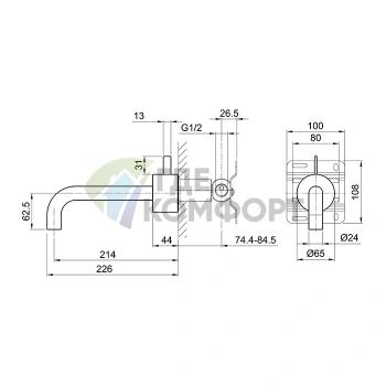 Смеситель для раковины Fantini AF/21 встраиваемый на 1 отверстие без донного клапана в цвете матовая натуральная сталь (27 93 A513B) - фото 2