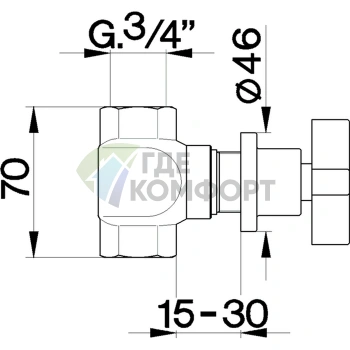 Запорный вентиль CISAL Barcelona 3/4 с штуцерами, черный матовый (BA00030340) - фото 2