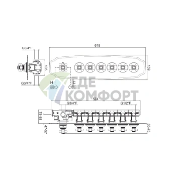 Наружный горизонтальный блок Carimali COLONIAL с 6 выходами, хром (21064EST/O-CR) - фото 2