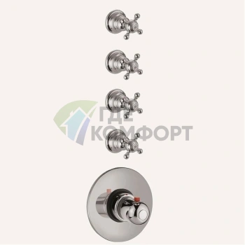 Термостатический смеситель для душа FIMA Carlo Frattini Fimatherm Elizabeth встраиваемый, 4 запорных вентиля, хром (F5113X4CR) - фото 1