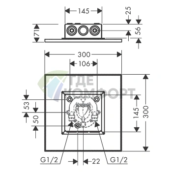 Потолочный душ AX ShowerSolution 300x300 мм, матовое золото (35317250) - фото 2