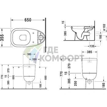 Унитаз-компакт Duravit D-code 37-8801000 с крышкой и бачком - фото 2