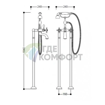 Напольные стойки Kerasan Retro 80 см для высокого смесителя ванны (2 шт., хром) (739590 cr) - фото 2