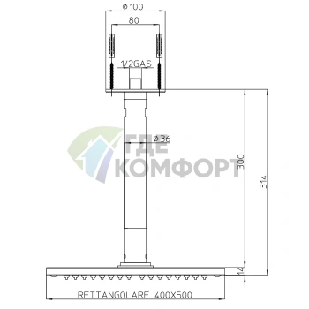 Верхний душ BOSSINI DREAM-RECTANGULAR 500x400 мм, 1 режим, хром (H35369.030) - фото 2