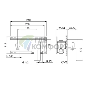 Смеситель для душа Fantini AR/38 встраиваемый хром (без ручки) (38 02 E288SB) - фото 2