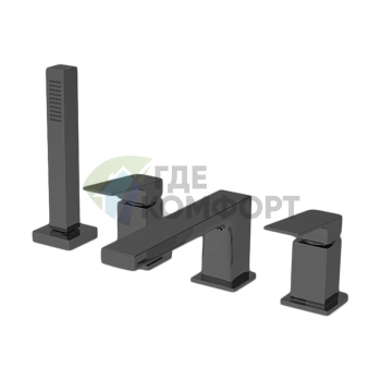 Смеситель для ванны FIMA Carlo Frattini накладной на 4 отверстия с ручным душем, черный матовый (F3394NS) - фото 1