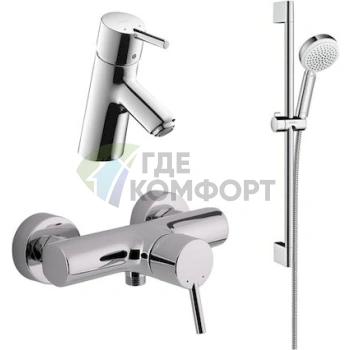 Комплект для ванной Hansgrohe Talis S: смеситель для раковины, смеситель для душа и душевая стойка - фото 1