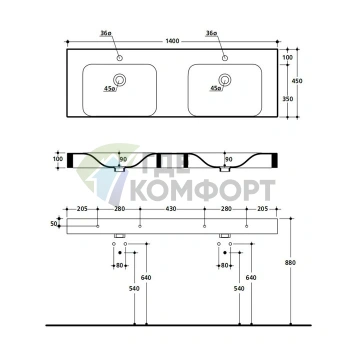 Подвесная раковина KERASAN Cento 140x45 белая с отверстием под смеситель (353601*1) - фото 3