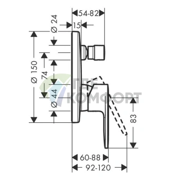 Смеситель для ванны Hansgrohe Vernis Blend встраиваемый с переключателем, матовый черный (71466670) - фото 2