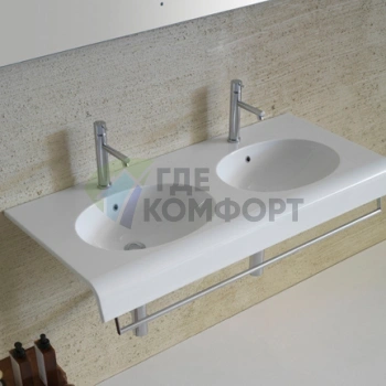 Раковина Globo Bowl+ двойная 110х50х19см белая - фото 1