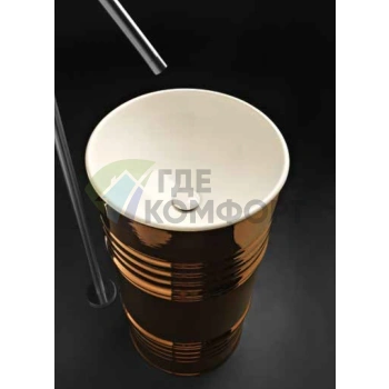 Раковина Kerasan Artwork свободностоящая BARREL d 45 H 90 см без отв под смеситель слив в стену цвет белый-бронза