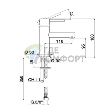 Смеситель для раковины CISAL Nuova City однорычажный, без донного клапана, хром (CV00050021) - фото 2