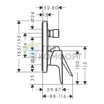 Смеситель для ванны Hansgrohe Talis E встраиваемый с переключателем, черный матовый (71745670) - фото 2