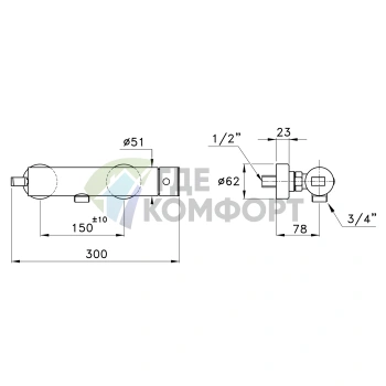 Смеситель для душа Stella Bamboo 3283А с нижним подключением, хром (UN 02402 CR00) - фото 2