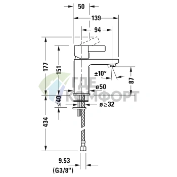 Смеситель для раковины Duravit D-Neo, хром, 1 отверстие, без донного клапана (DE1010002010) - фото 2