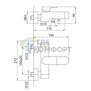 Настенный смеситель для ванны Fantini Mare на 2 источника с изливом 170 мм, хром (51 02 1019) - фото 2