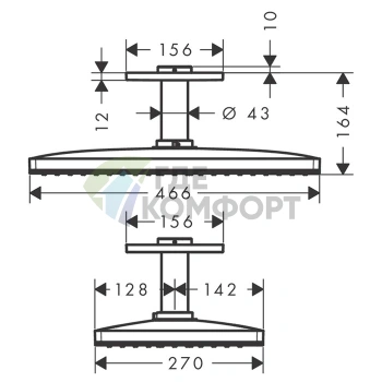 Верхний душ AX 460x270 мм с потолочным держателем 100 мм, 1 струя, хром (35277000) - фото 2