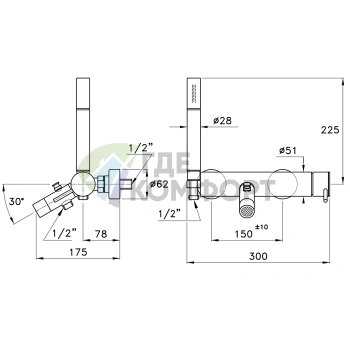 Смеситель для ванны Stella Lucilla 3267/306 с ручным душем в хроме (LL 02004 CR00) - фото 2