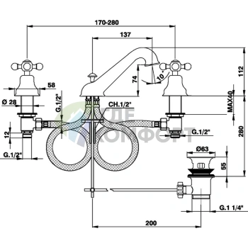 Смеситель CISAL Arcana для раковины на 3 отверстия с донным клапаном, хром (AR00101021) - фото 2