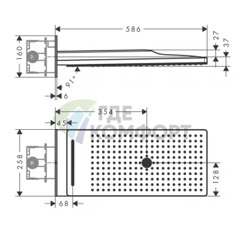 Верхний душ AX 250 x 580 мм с 3 форсунками для настенного монтажа в хроме (35283000) - фото 2