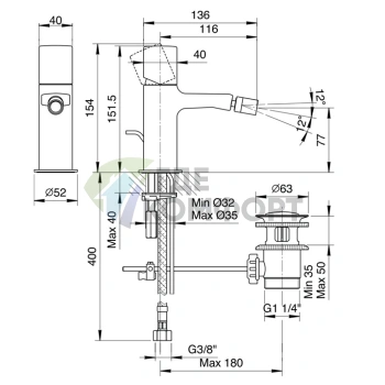 Смеситель для биде Fantini Lame: донный клапан, 1 отв., хром (24 02 M008F) - фото 2