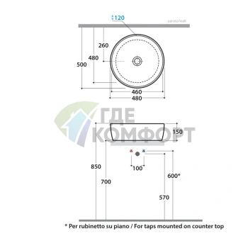 Раковина Globo Genesis 48х48х15 см накладная белая - фото 2