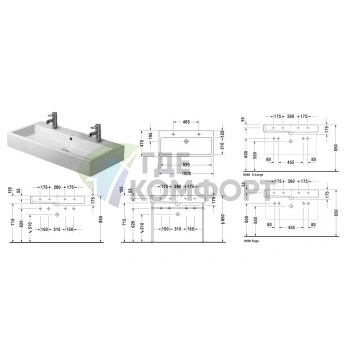 Раковина Duravit Vero для мебели с перел с 2 отв под смеситель включая крепление 1000x470мм Цвет Черный - фото 2