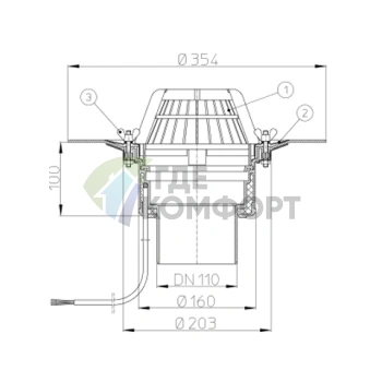 Кровельная воронка HL62.1 с теплоизоляцией-обжимным фланцем и подогревом - фото 3
