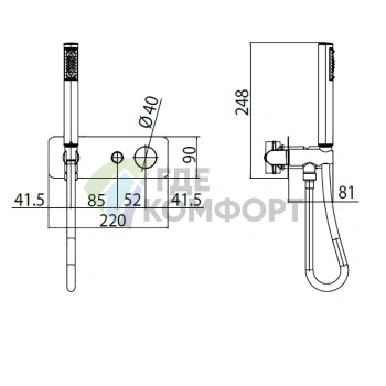 Смеситель для душа Bossini Oki с девиатором на 2 выхода и ручным душем ZEN, хром (Z005361.030) - фото 2