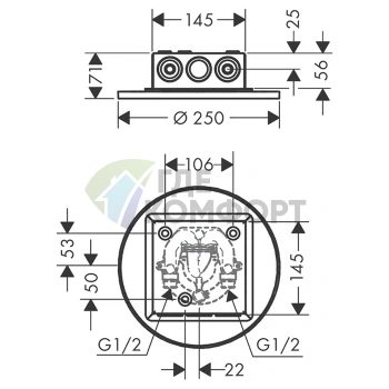 Потолочный душ AX ShowerSolution 250 мм с 2 форсунками в хромированном исполнении (35298000) - фото 2