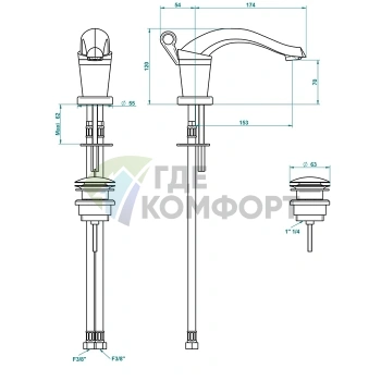 Смеситель для раковины THG Bagatte Metal с донным клапаном, хром (U3A-A02-6506) - фото 2