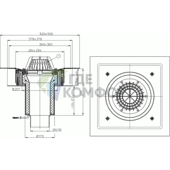 Кровельная воронка HL63.1H с листвоуловителем-электрообогревом и теплоизоляцией - фото 3