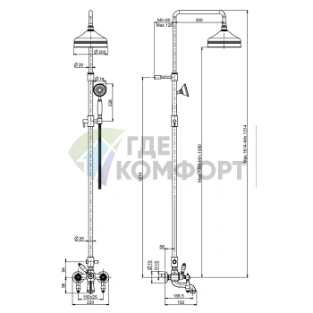 Смеситель для ванны FIMA|Carlo Frattini с душевой стойкой и верхним душем 200 мм, цвет бронза (F5404/2BR) - фото 2