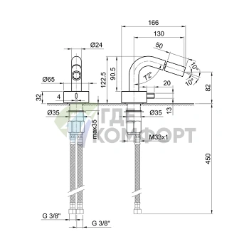 Смеситель для биде Fantini AF/21: матовая натуральная сталь, излив 130 мм (27 93 A008WF) - фото 2