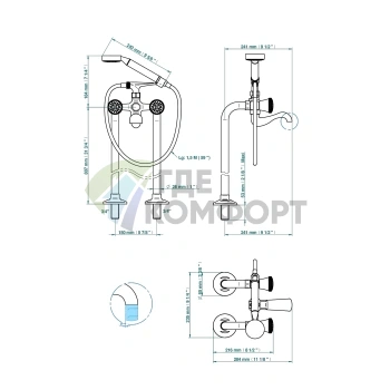 THG Hirondelles Напольный смеситель для ванны с ручным душем в цвете Blush PVD (A4J-H62-13CS) - фото 2