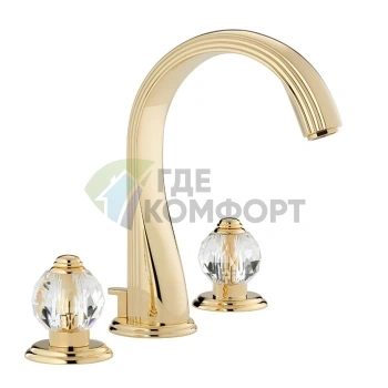Смеситель для раковины THG MANDARINE CRISTALLIA DIAMANT на 3 отверстия с донным клапаном в полированном золоте (U1K-F01-151) - фото 1