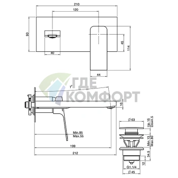 Смеситель для раковины FIMA Carlo Frattini Fit встраиваемый с донным клапаном click-clack (F3391LX5BS) - фото 2